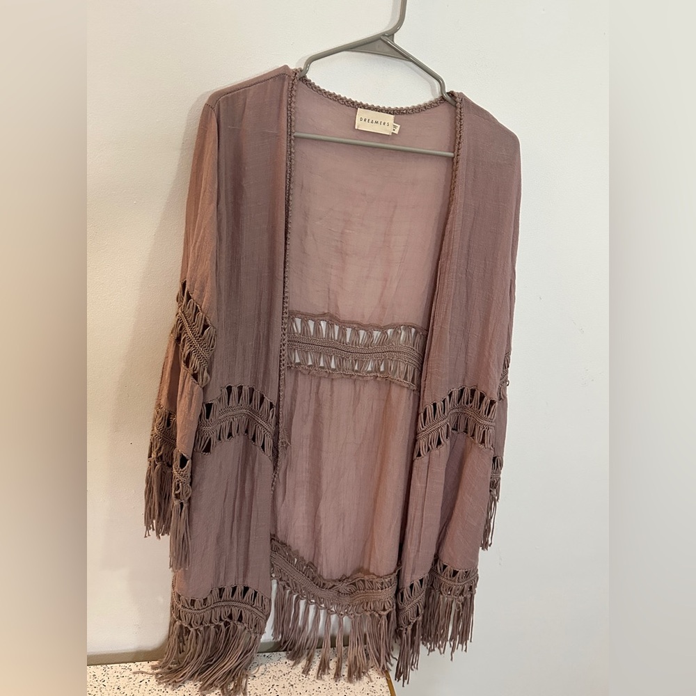 Dreamers Taupe Knit Kimono